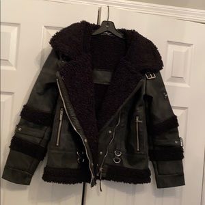 Shearling  Vegan Leather Biker Jacket